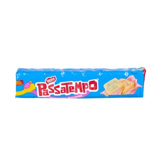 Passatempo Recheado Morango NESTLÉ
Doppelkeks mit Erdbeercreme • Sandwich-Biscuit with Strawberry Cream