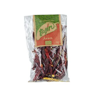 Chili Arbol Seco TAJÍN 75g Getrocknete Arbol-Chilis, Pack 75g SONDERPREIS MHD 08.08.2025