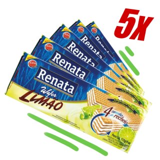 5er Set Wafer RENATA Limão Waffeln mit Limettenfüllung • Waffles with Lemon Filling - 5 x 115 g